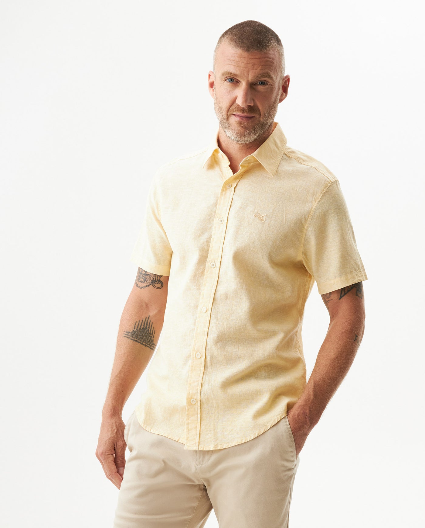 Men's Shirt, Short Sleeve - Yellow 619G017 - 1