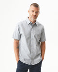 Men's Short Sleeve Regular Fit Textured Shirt in Cotton-Linen Blend Fisherman