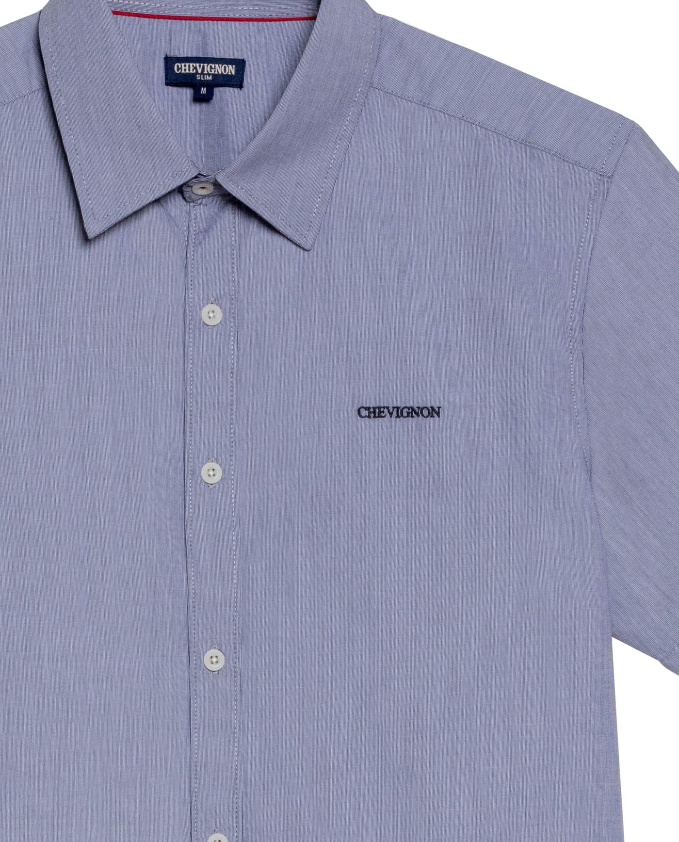Men's Short Sleeve Slim Fit Mini Stripe Shirt in Cotton, Twilight 619G035 - 7