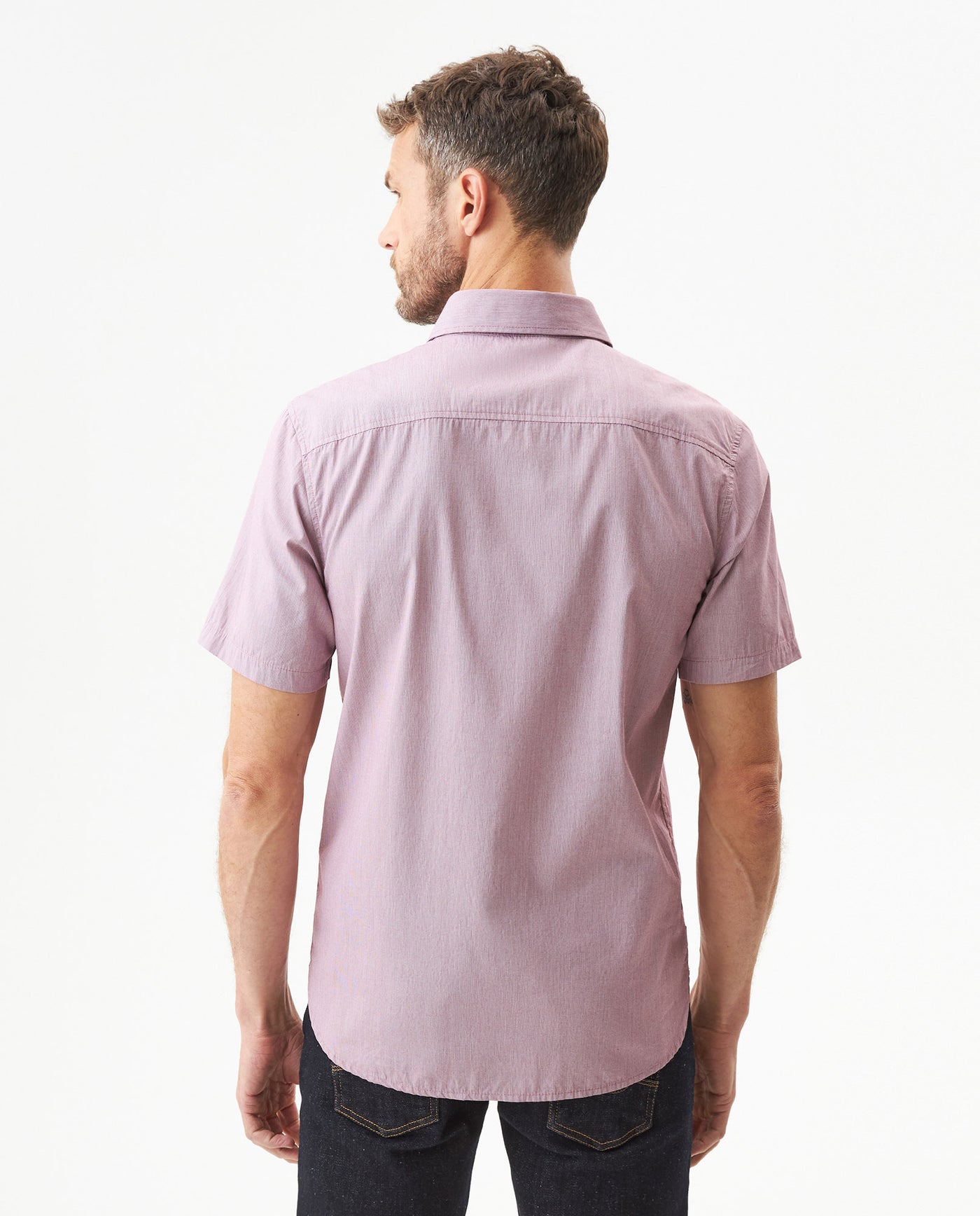 Men's Short Sleeve Slim Fit Mini Stripe Shirt in Cotton, Twilight 619G035 - 5
