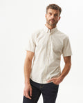 Men's Short Sleeve Slim Fit Striped Pattern Shirt in Cotton Seawall