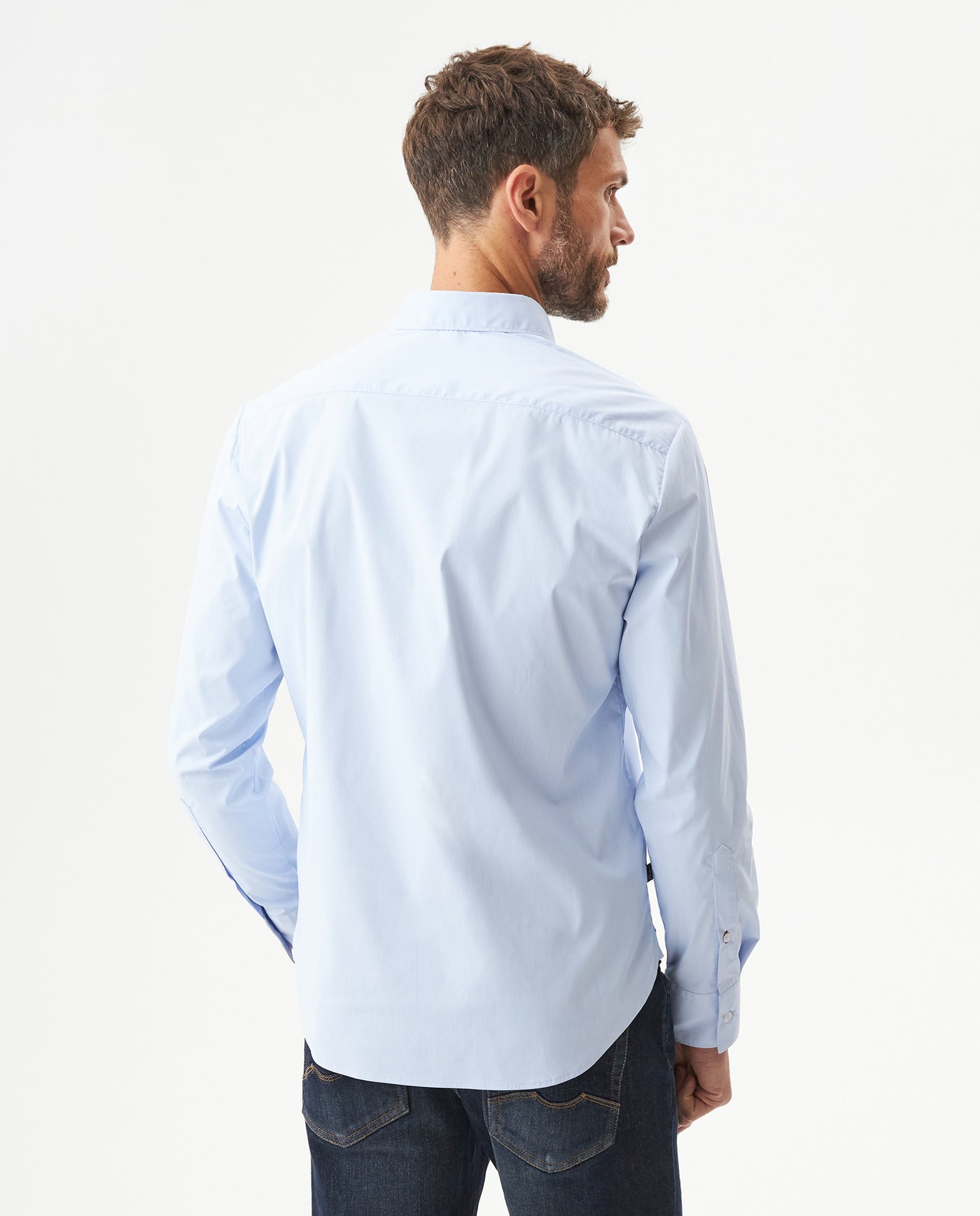 Men's Long Sleeve Slim Fit Micro Wind Tech Shirt in Polyester-Cotton Blend, Cascade - 5