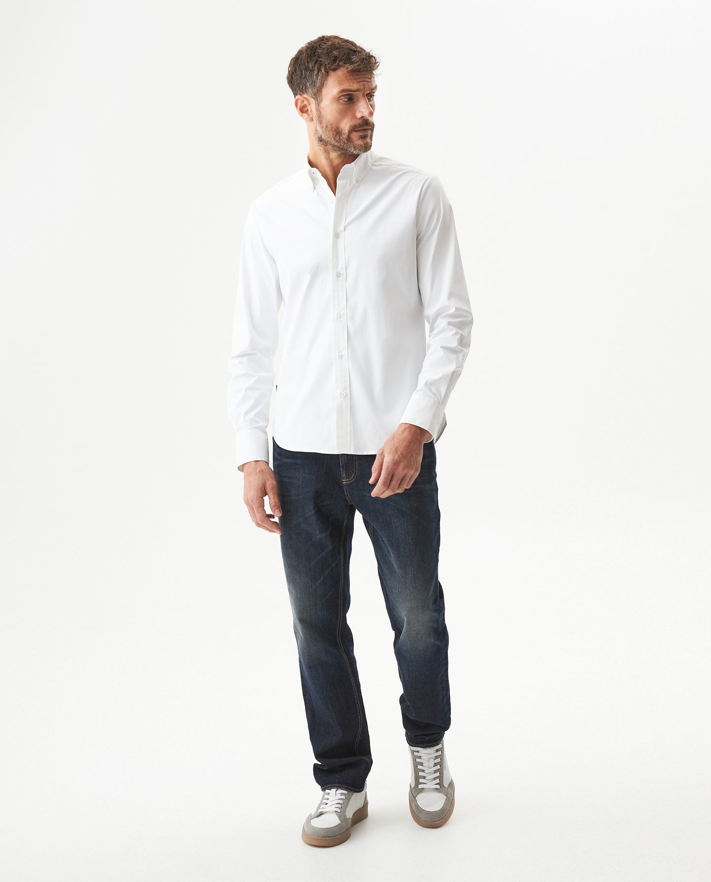 Men's Long Sleeve Slim Fit Micro Wind Tech Shirt in Polyester-Cotton Blend, Cascade - 2