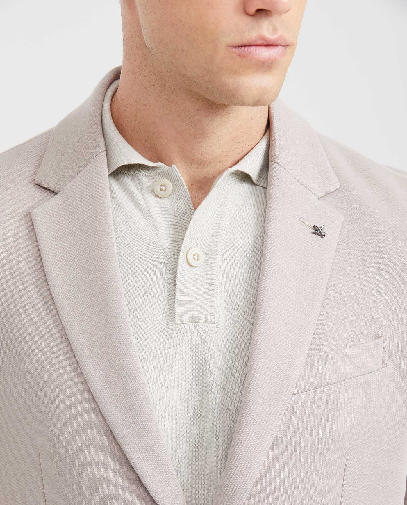 Men's Knit Fabric Blazer with Functional Pockets - Beige 621G001 - 2