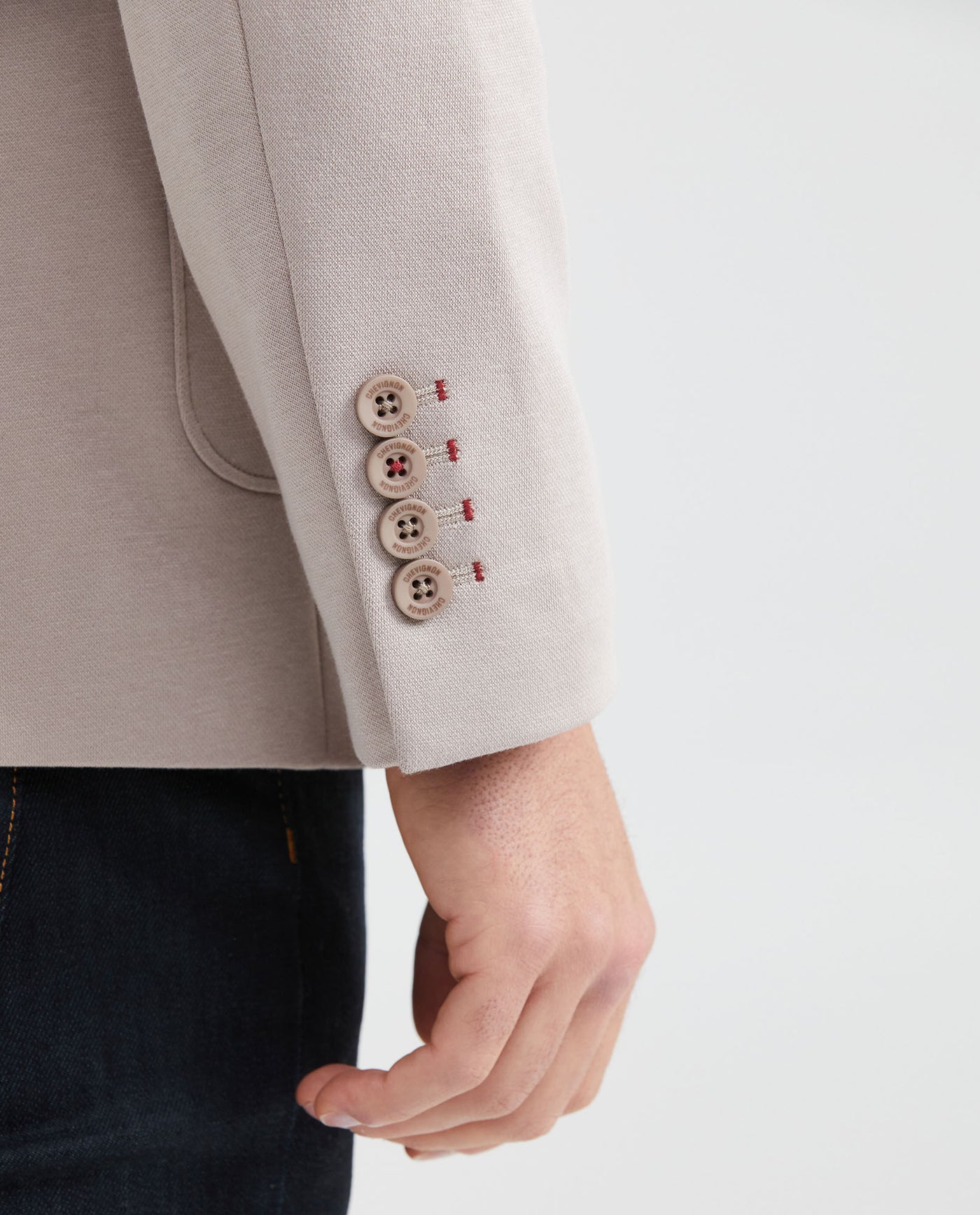 Men's Knit Fabric Blazer with Functional Pockets - Beige 621G001 - 6