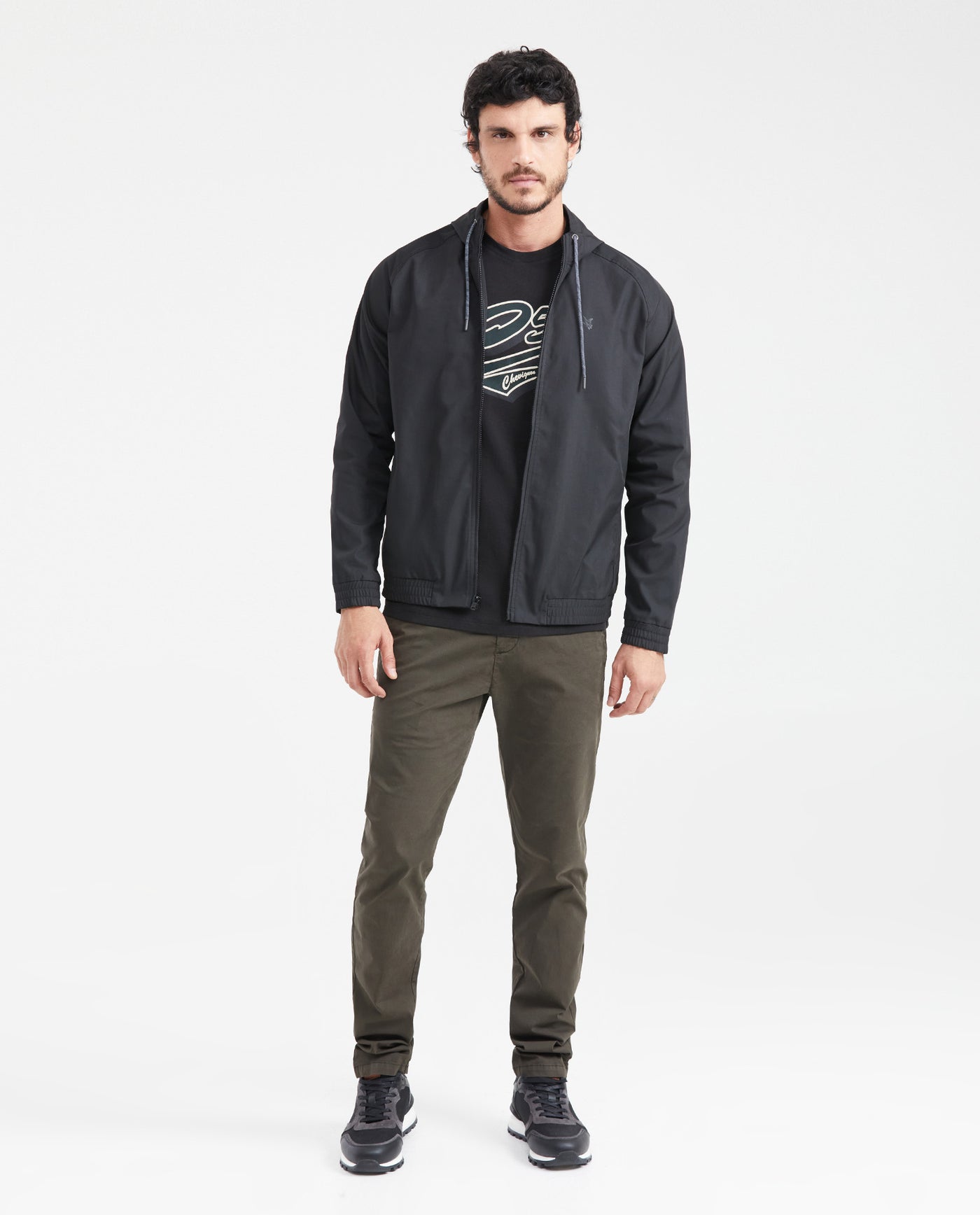 Men's Windbreaker Jacket with Hood - Black 621G008 - 6