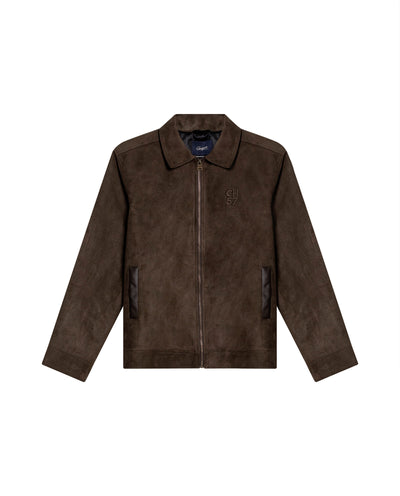 Mens Trucker Jacket Aviator Collar Polyester Suede Peach Touch - Brown 63_621H004_CAF190840_3