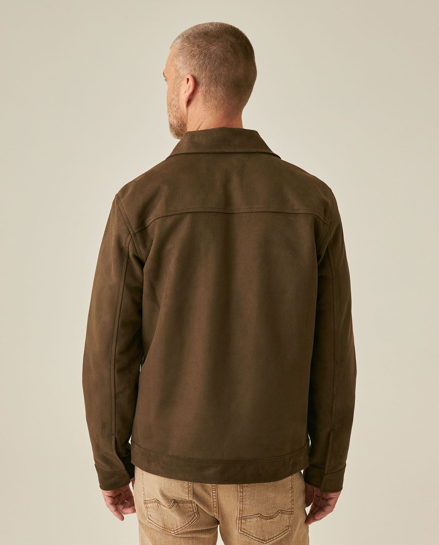 Mens Trucker Jacket Aviator Collar Polyester Suede Peach Touch - Brown 63_621H004_CAF190840_6
