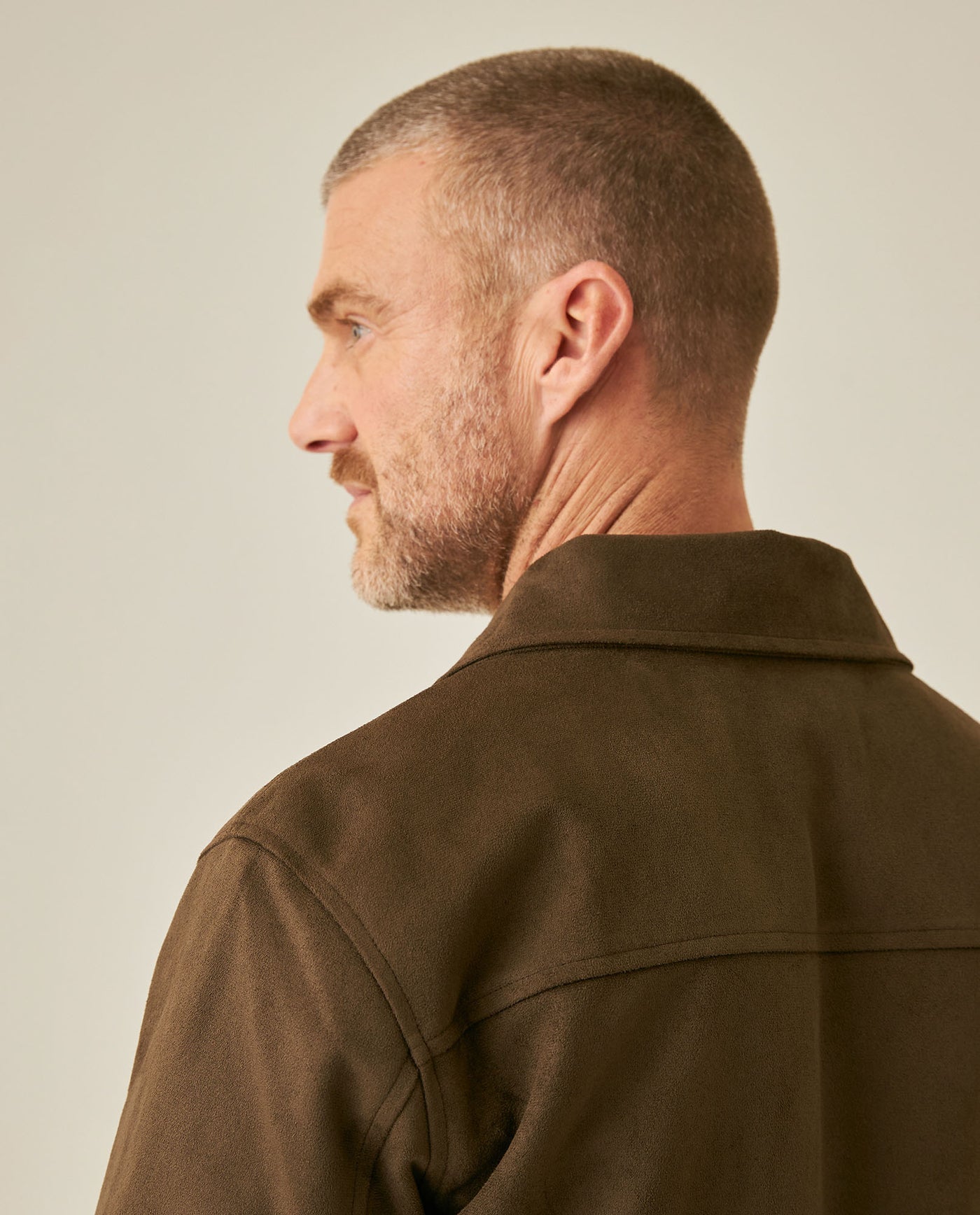 Mens Trucker Jacket Aviator Collar Polyester Suede Peach Touch - Brown 63_621H004_CAF190840_7