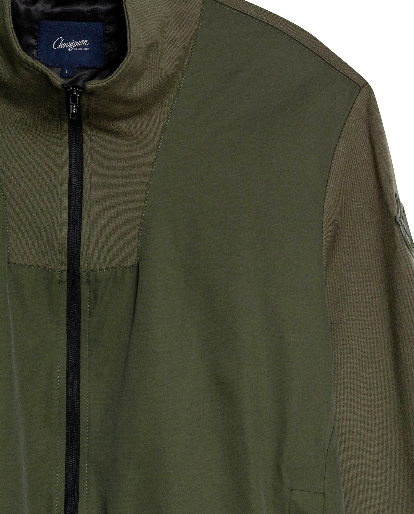 Mens Jacket High Collar Mixed Base Rayon Nylon Elastane Drape Leather Duck Appliqué Semi-Waterproof - Green 63_621H008_VER190414_8