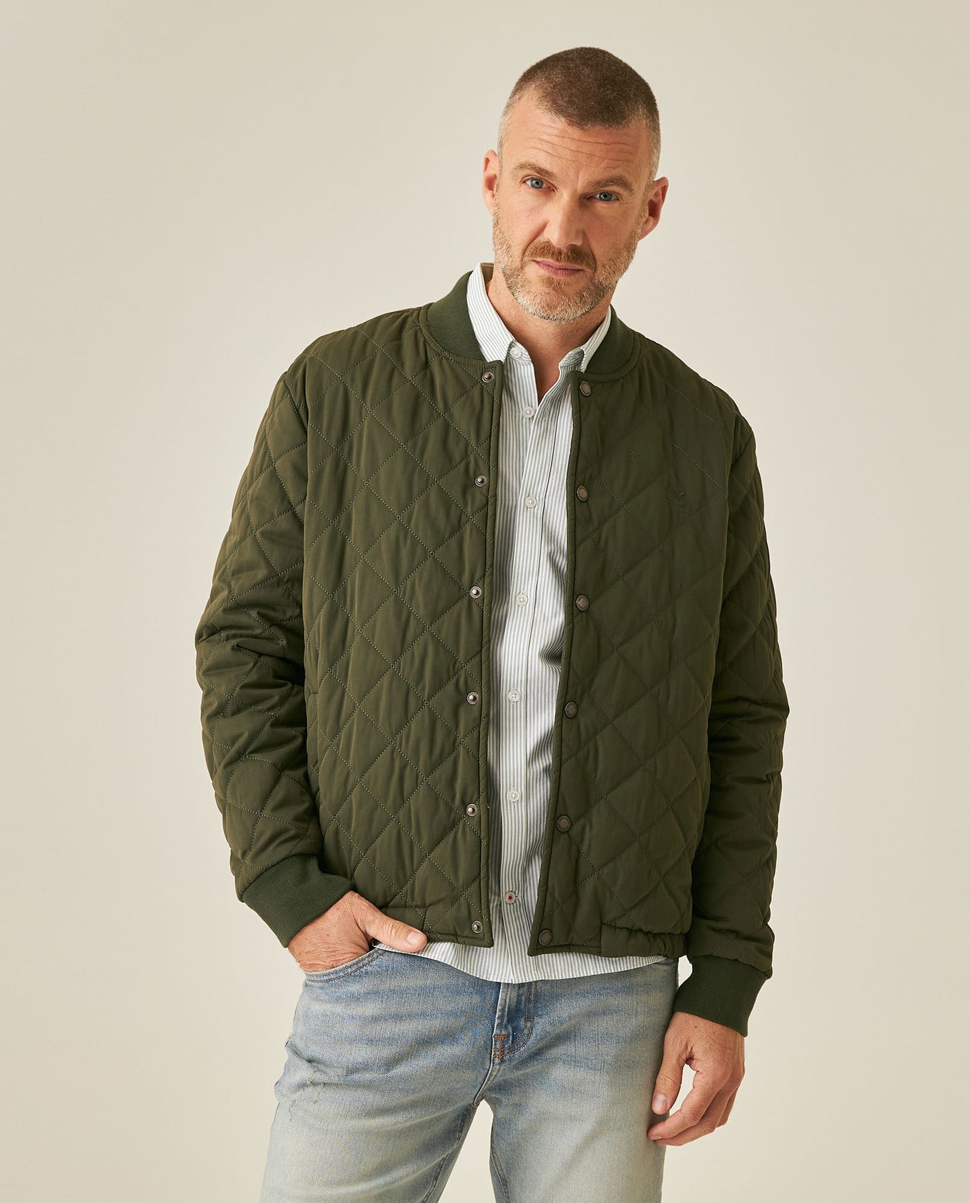 Mens Jacket Quilted Diamond Polyester Cotton Duck Print Lining - Green 63_621H009_VER190414_0
