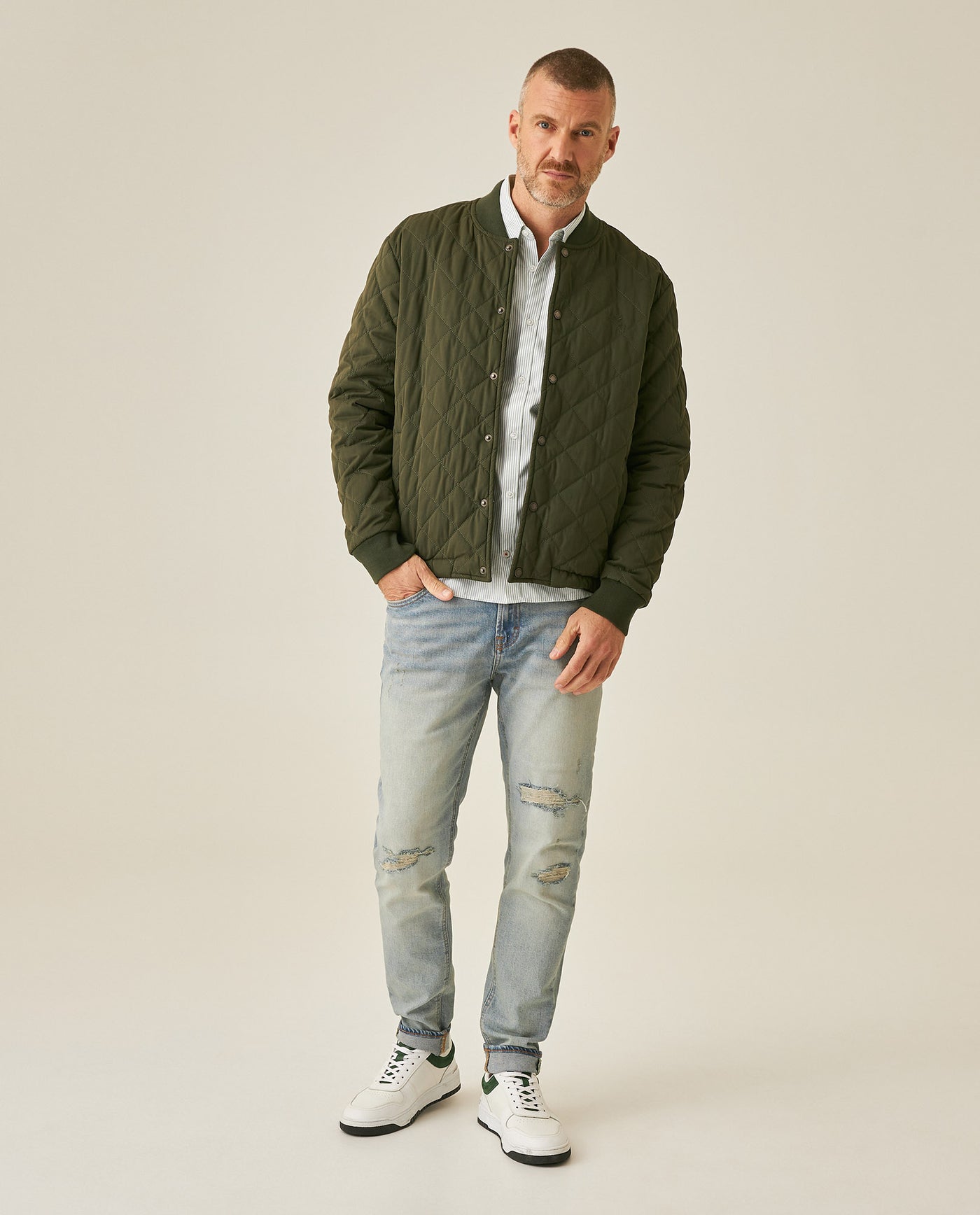 Mens Jacket Quilted Diamond Polyester Cotton Duck Print Lining - Green 63_621H009_VER190414_4