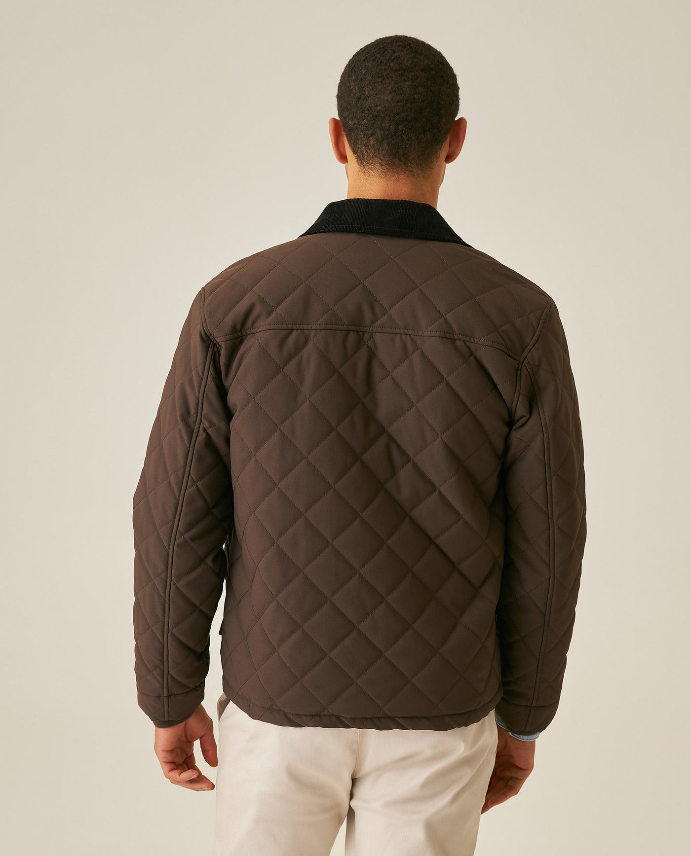 Mens Jacket Quilted Corduroy Pieces Polyester Cotton Plaid Fleece Lining - Brown 63_621H011_CAF191016_6