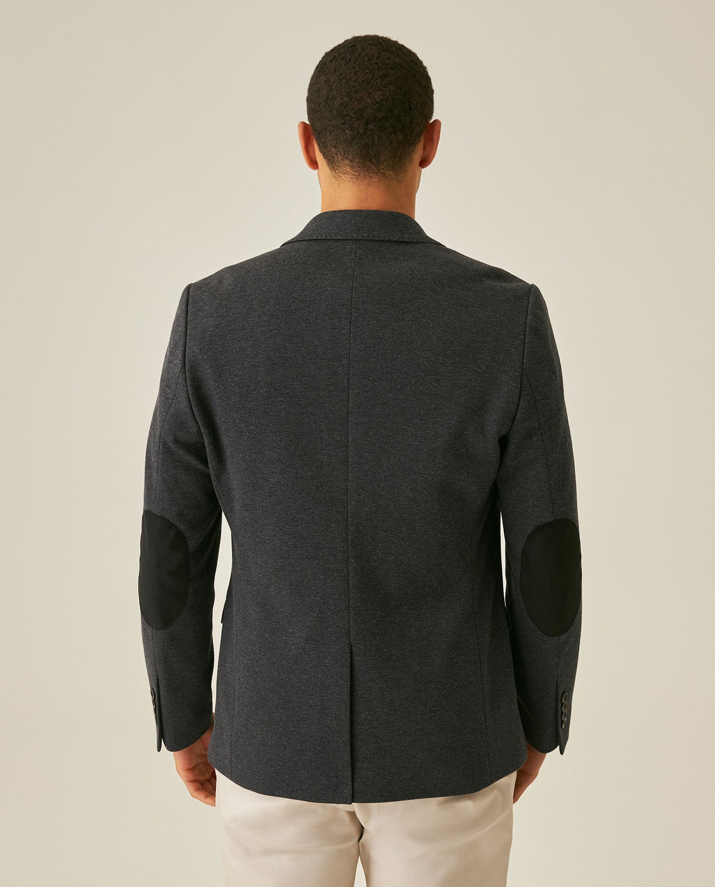 Mens Blazer Heather Elbow Patches Polyester Cotton Elastane Melange Herringbone Texture - Blue 63_621H012_AZU194011_6
