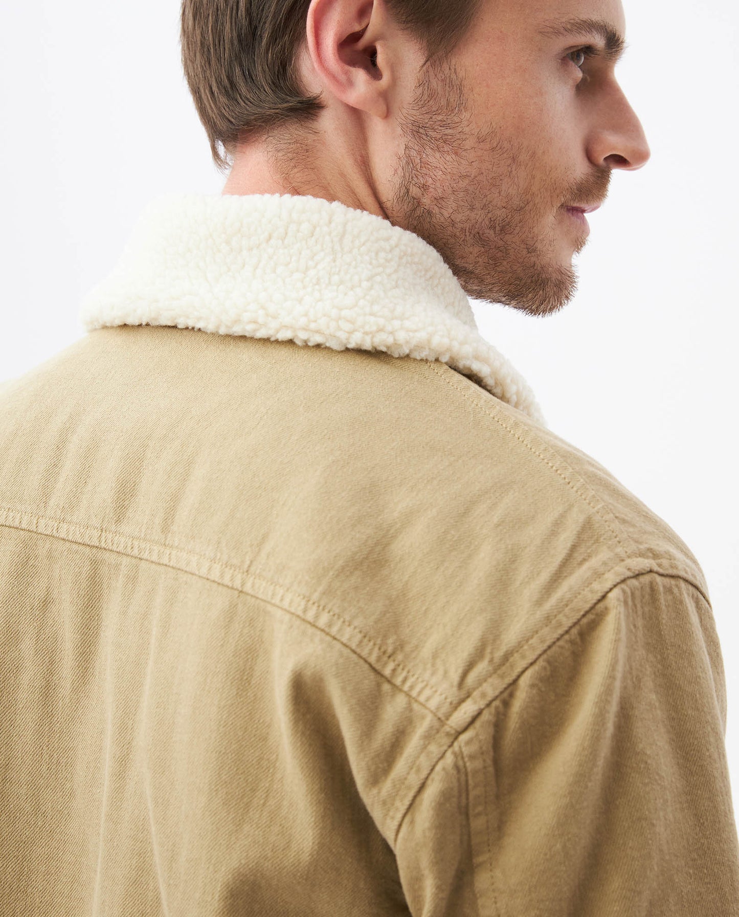 Men's Jacket, Aviator Style - Removable Sherpa Collar - Khaki - 7