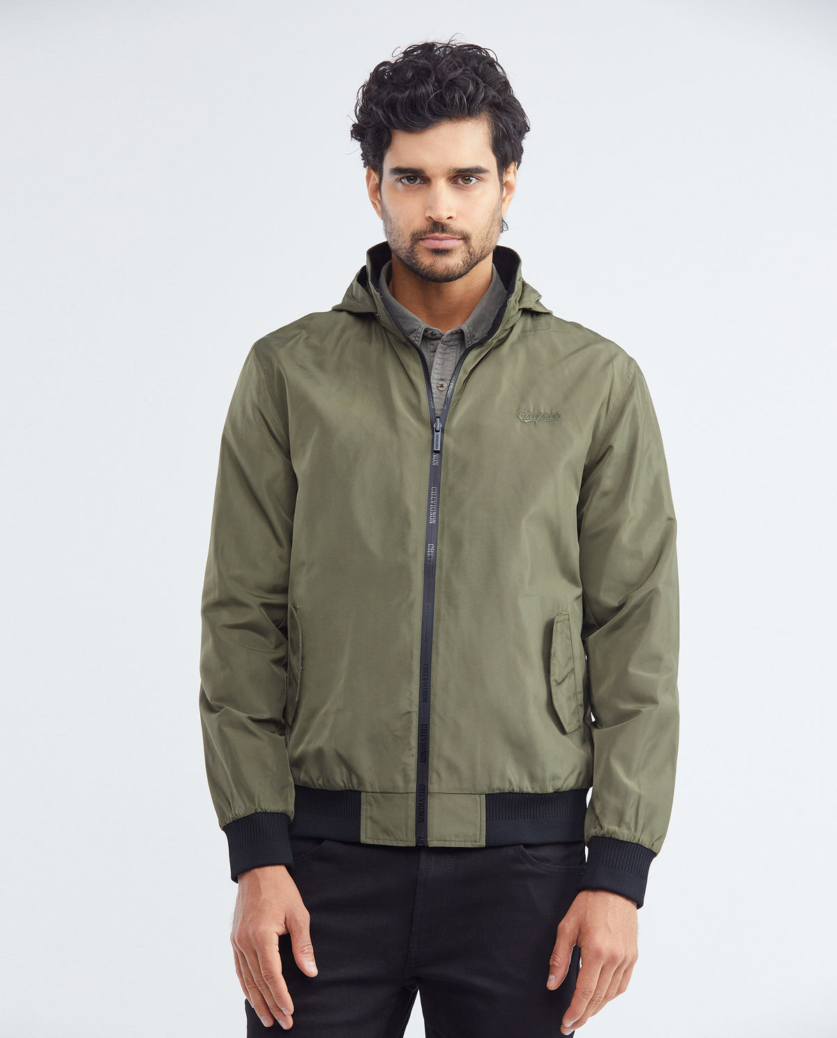Men's Reversible Double-Face Jacket Stowable Hood Ribbed Details - 1