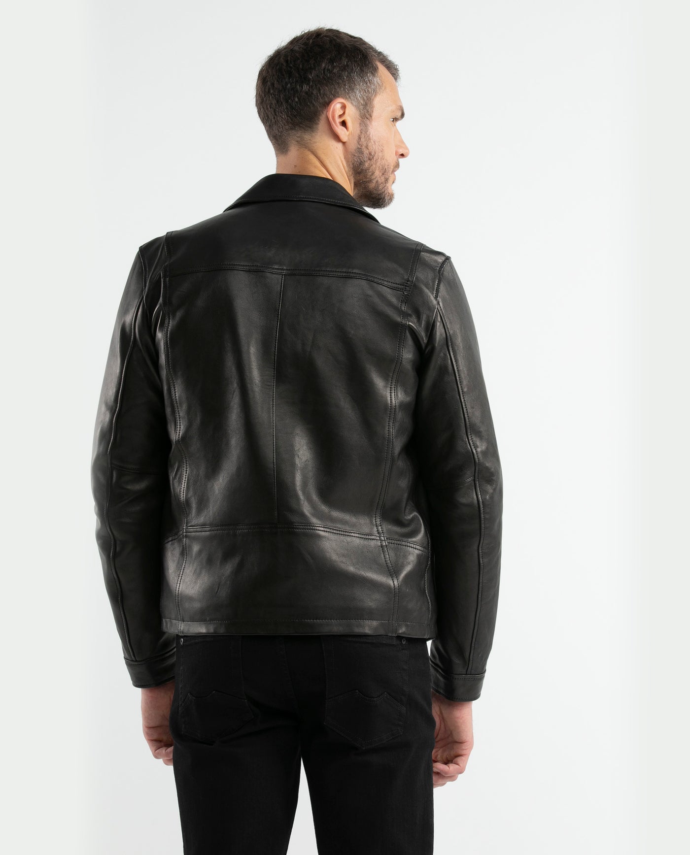 Men's Lambskin Bomber Jacket Ribbed Details - 3