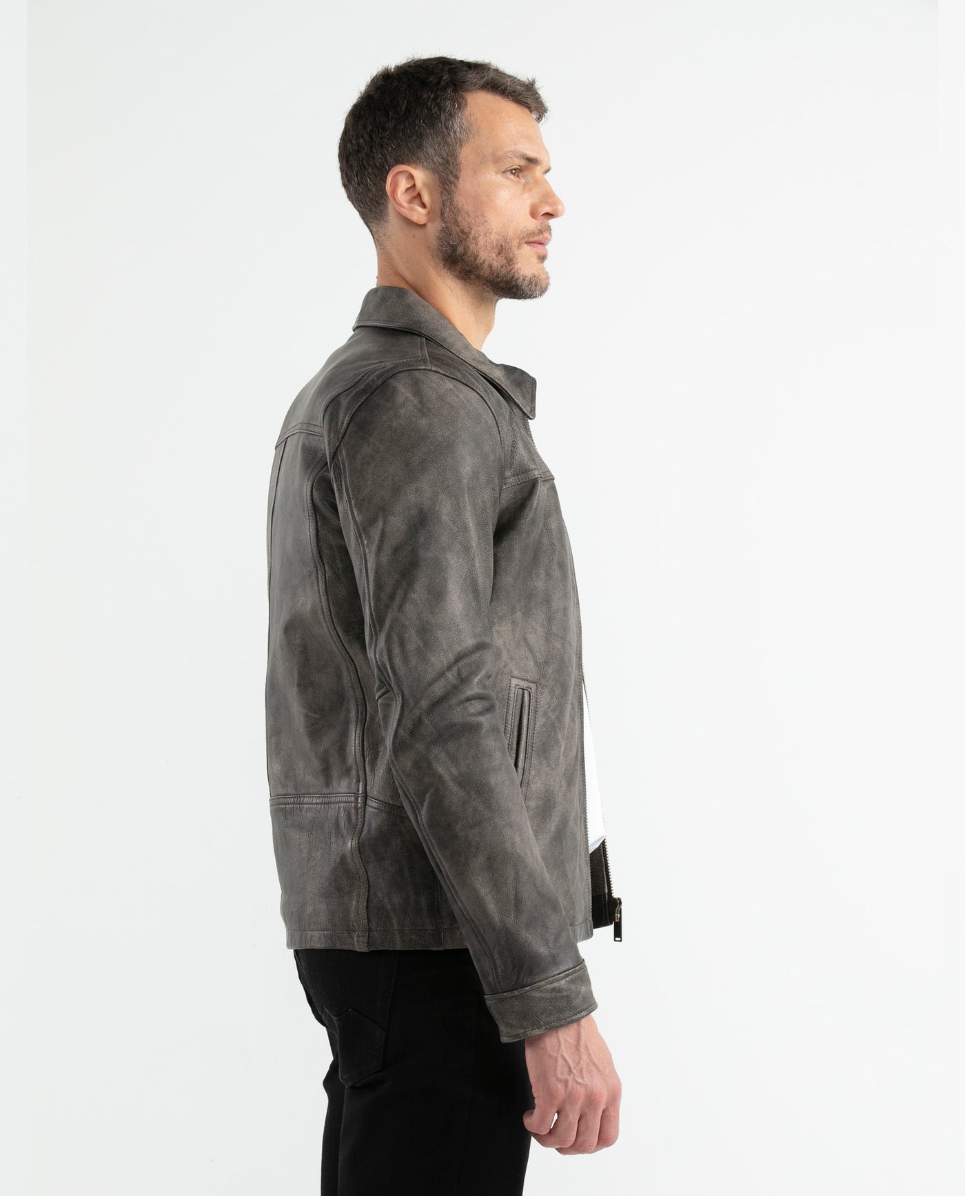 Men's Classic Leather Jacket Lambskin Shirt Collar 627D401 - 2