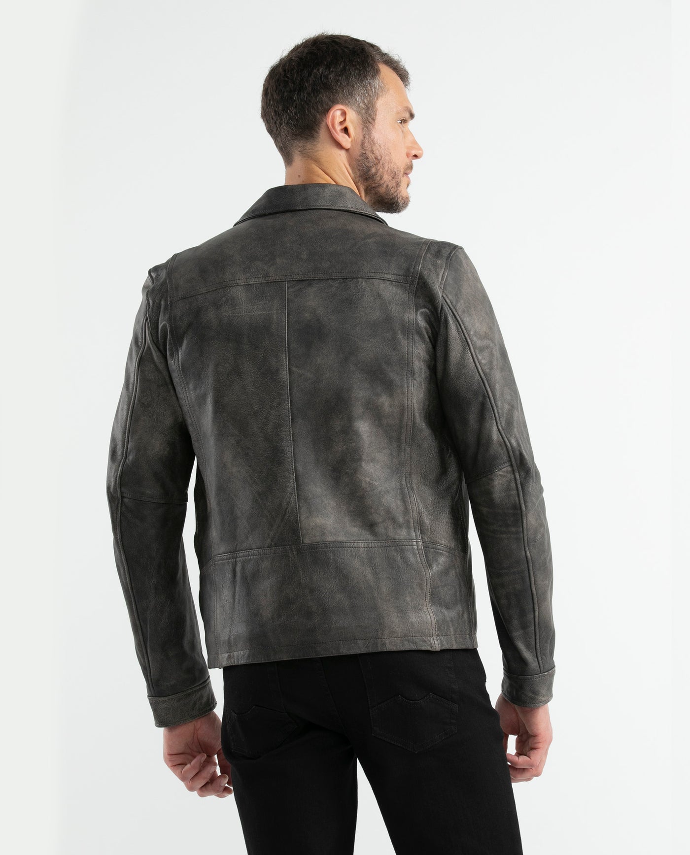 Men's Classic Leather Jacket Lambskin Shirt Collar 627D401 - 5