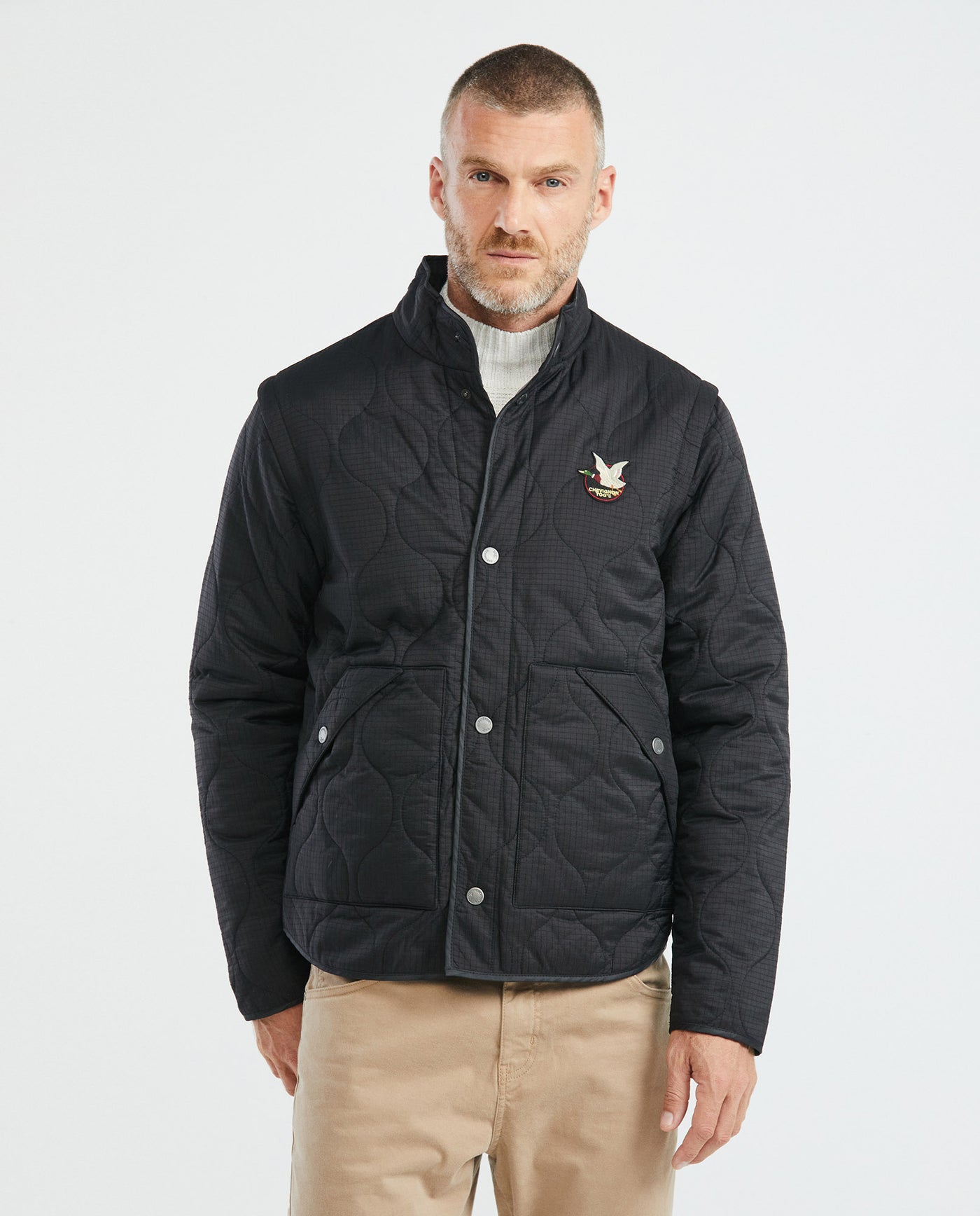 Men's Puffer High Neck Quilted Jacket Removable Sleeves in - 3