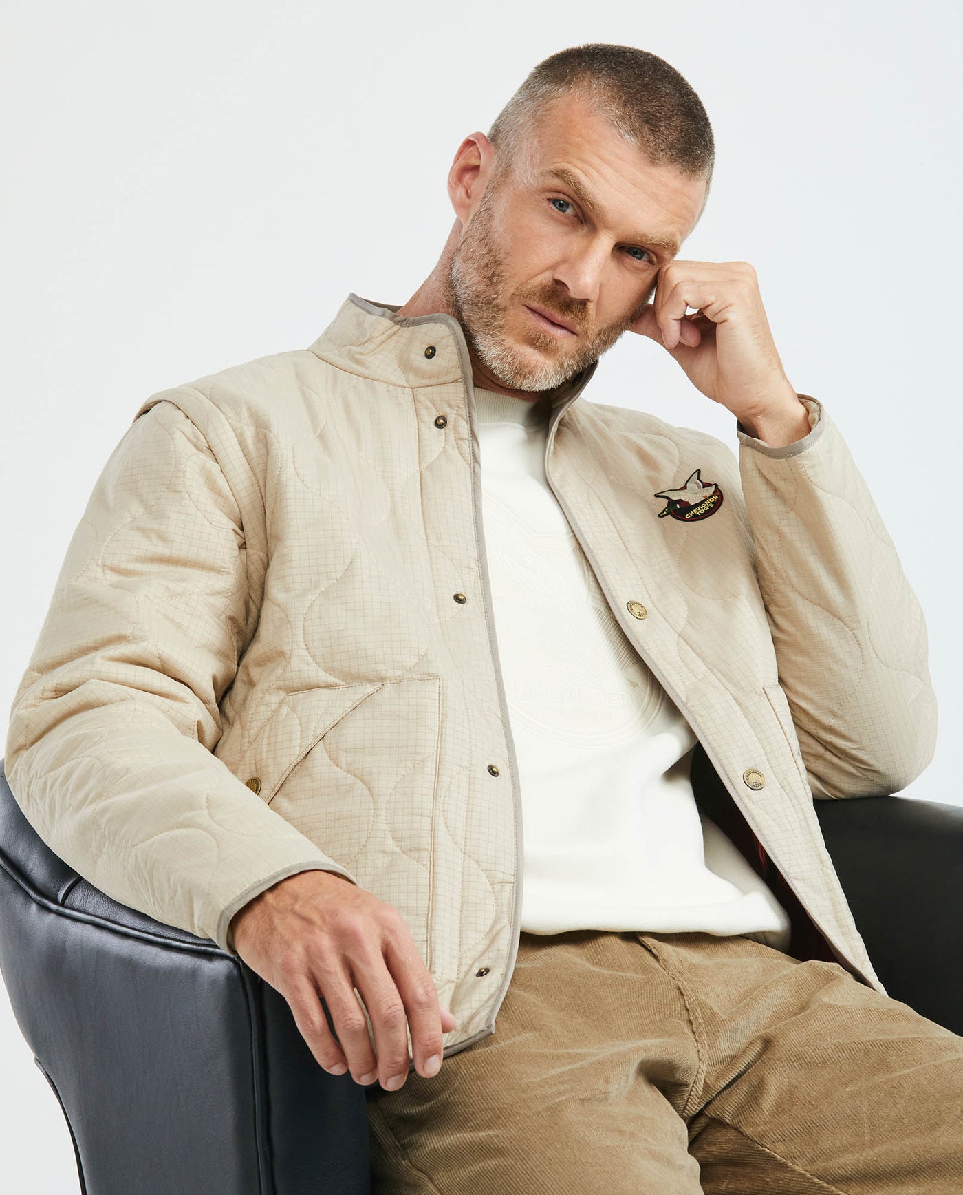 Men's Puffer High Neck Quilted Jacket Removable Sleeves in - 1