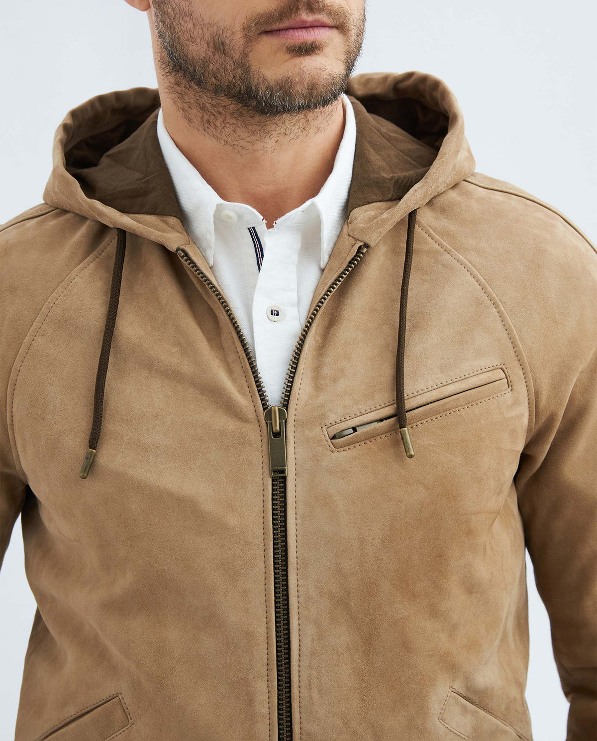 Men´s Goatskin Hoodie Jacket - Beige 63_627E205_BEI160906_5