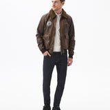 ICON AVIATOR BOMBER LEATHER JACKET IN BROWN