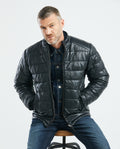 Men's Reversible Puffer Jacket Leather-Polyester Blend Double-Face