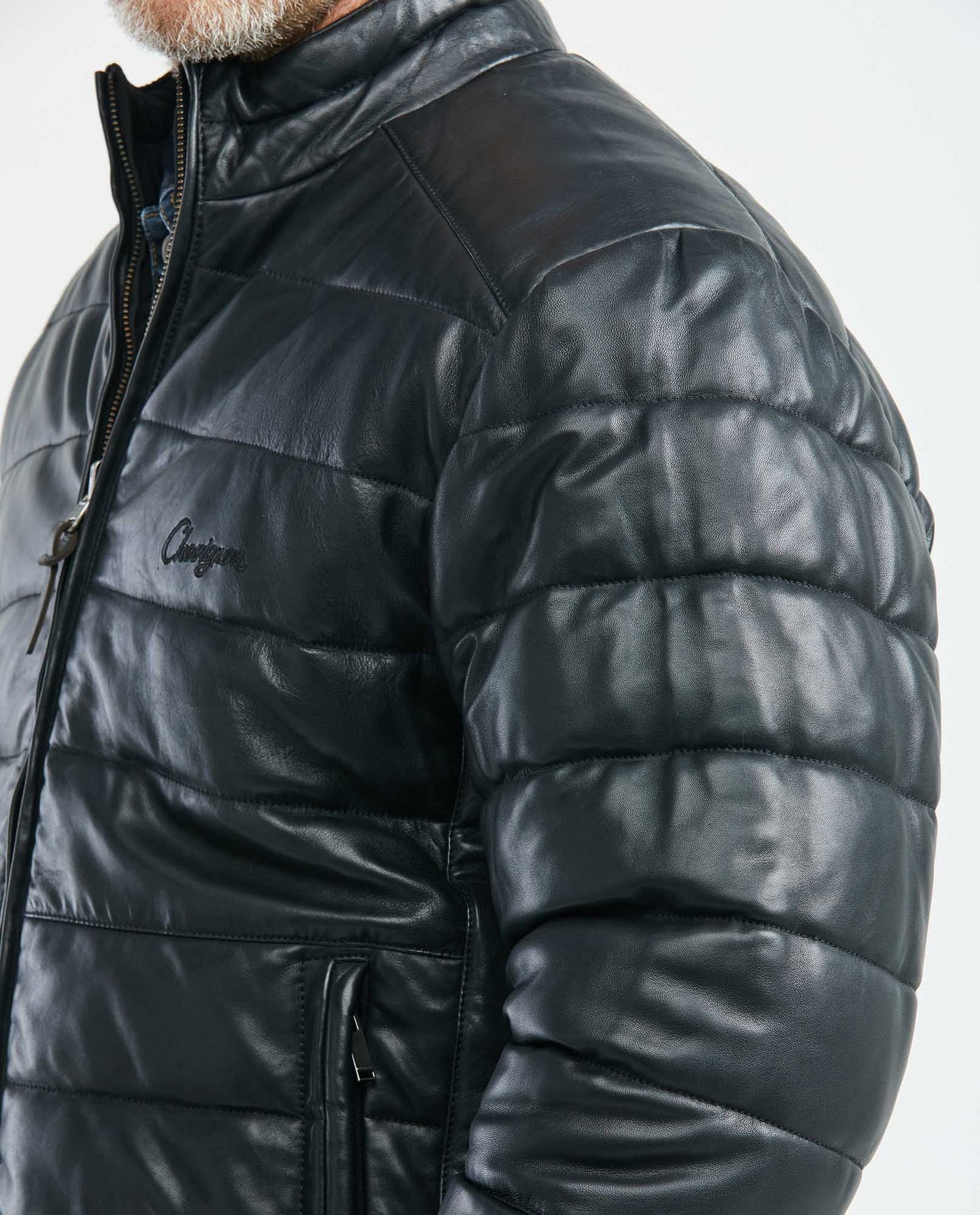 Men's Reversible Puffer Jacket Leather-Polyester Blend Double-Face - 3