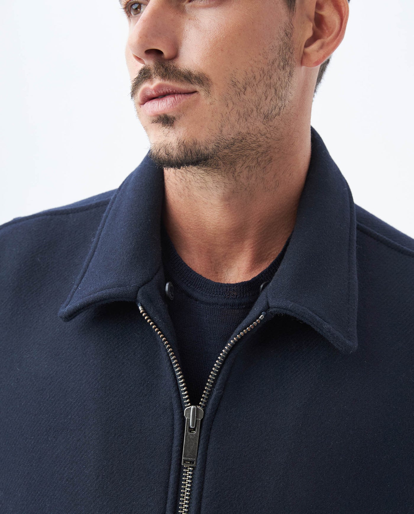 Mens Gyver Wool Trucker Jacket with Contrast Pile Collar in Wool-Polyamide - Blue 63_627E458_AZU194050_4