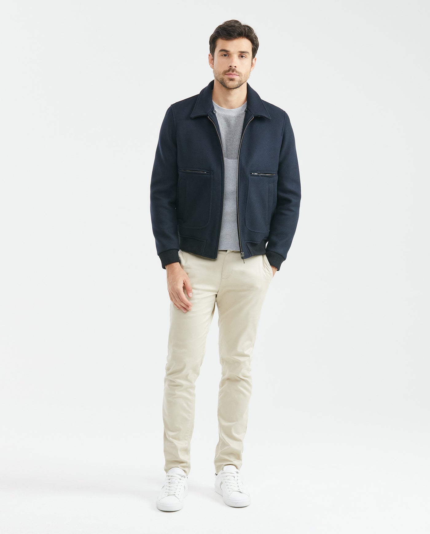 Mens Gyver Wool Trucker Jacket with Contrast Pile Collar in Wool-Polyamide - Blue 63_627E458_AZU194050_8