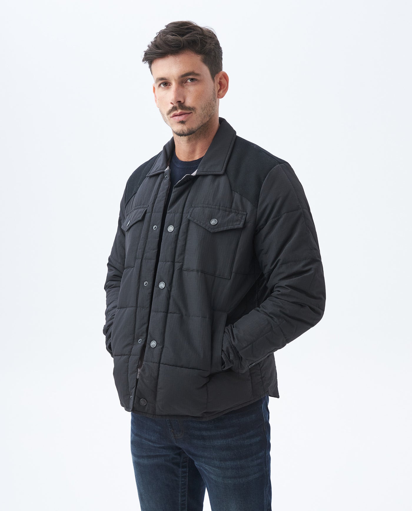 Men's Quilted Trucker Jacket Contrast Panel in Polyester 63_627E469_090000_3