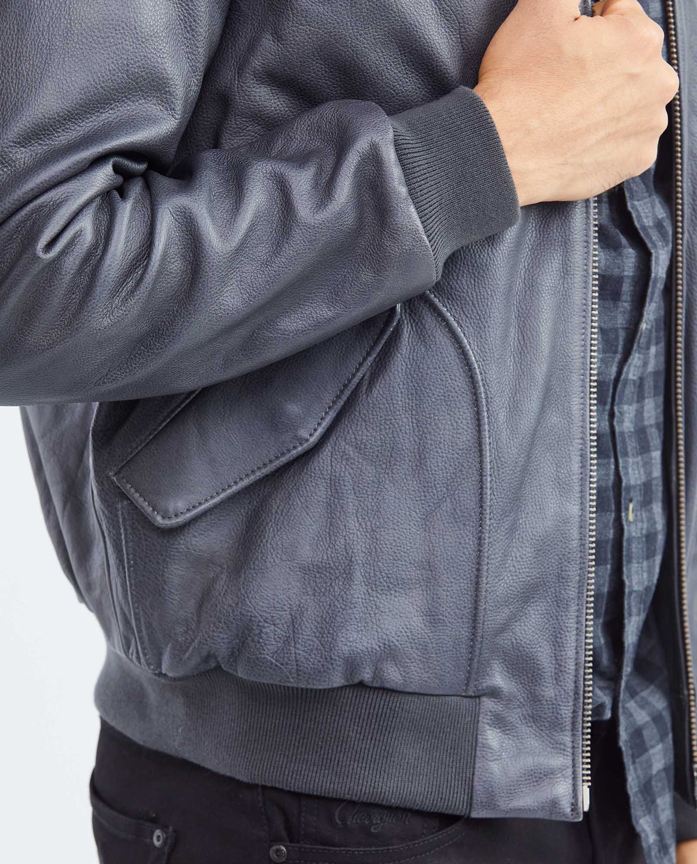 Men's Calfskin Jacket Oversize Flap Pockets Ribbed - 6