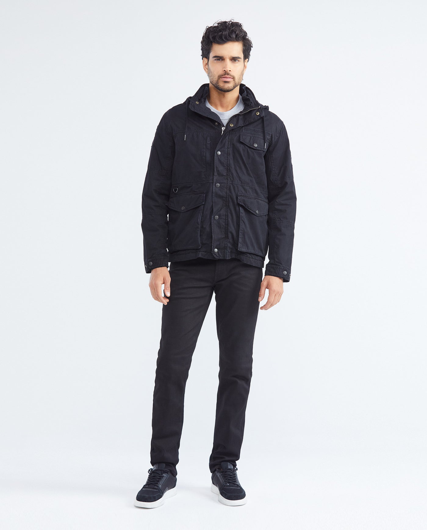 Men's Parka Jacket High Collar Removable Hood Sleeve Embroidery Adjustable Waist - 3