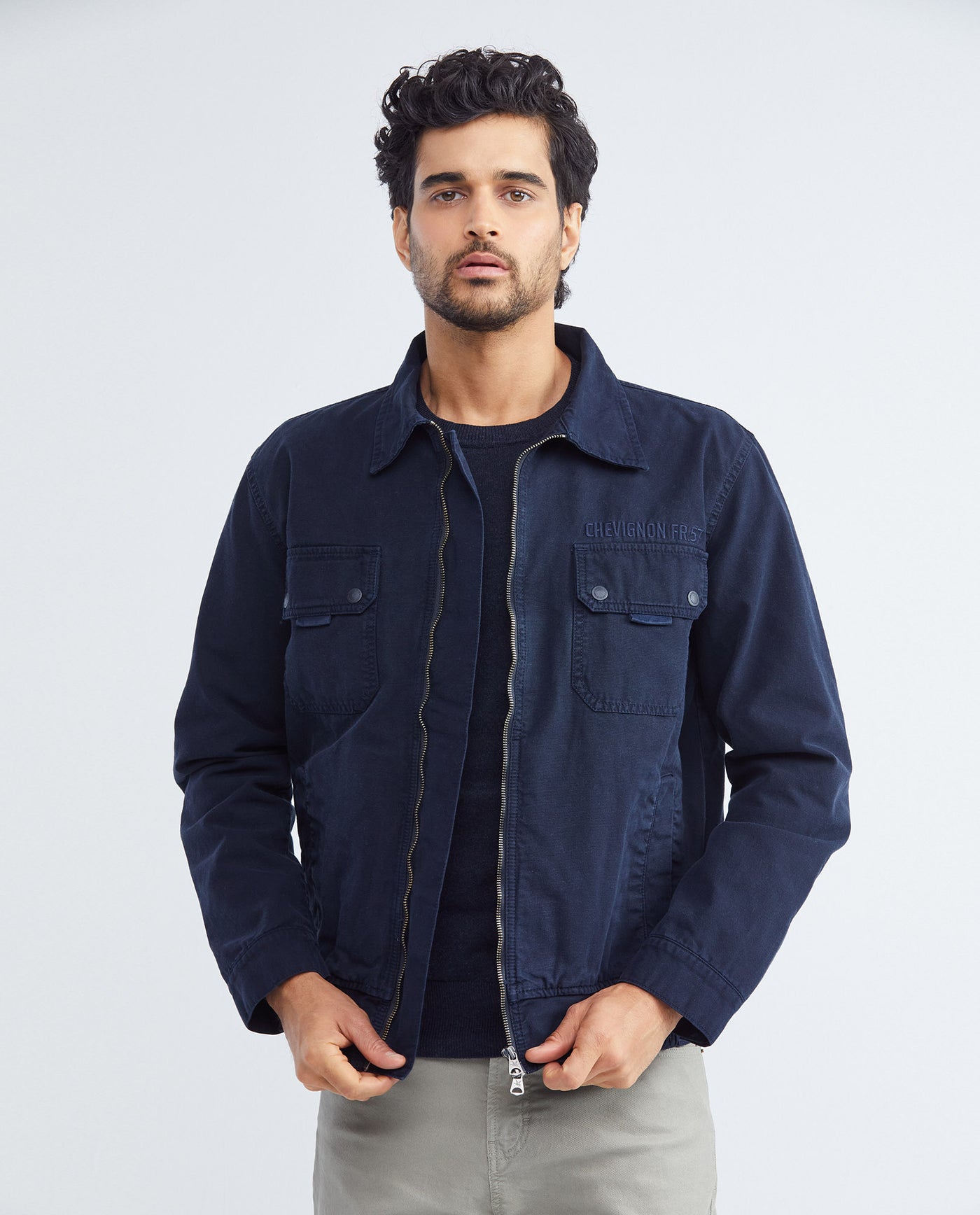 Men's Utility Aviator Jacket Side Elastic Snap Cuffs Duck Print Lining - 1