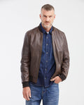 Men's Lambskin Leather Bomber Jacket - Brown
