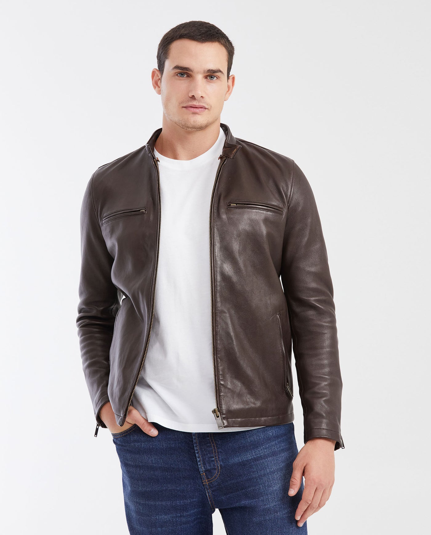 Men's Biker Jacket Lambskin Removable Fleece Hood - 7