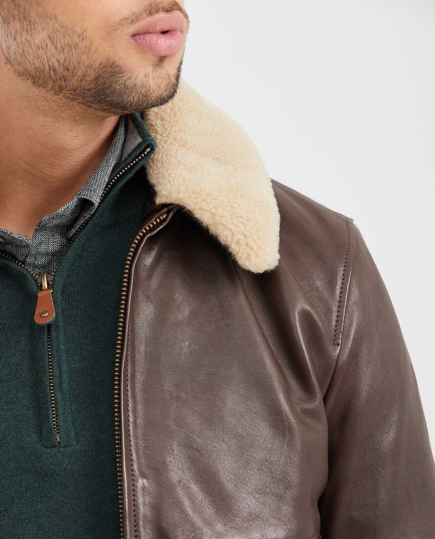 Men's Aviator Biker Jacket Removable Sherpa Collar - 3