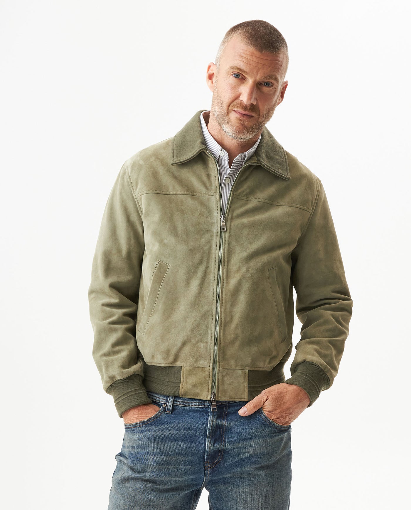 Mens Suede Leather Aviator Jacket, Navigator - Green 63_627G401_VER130711_0