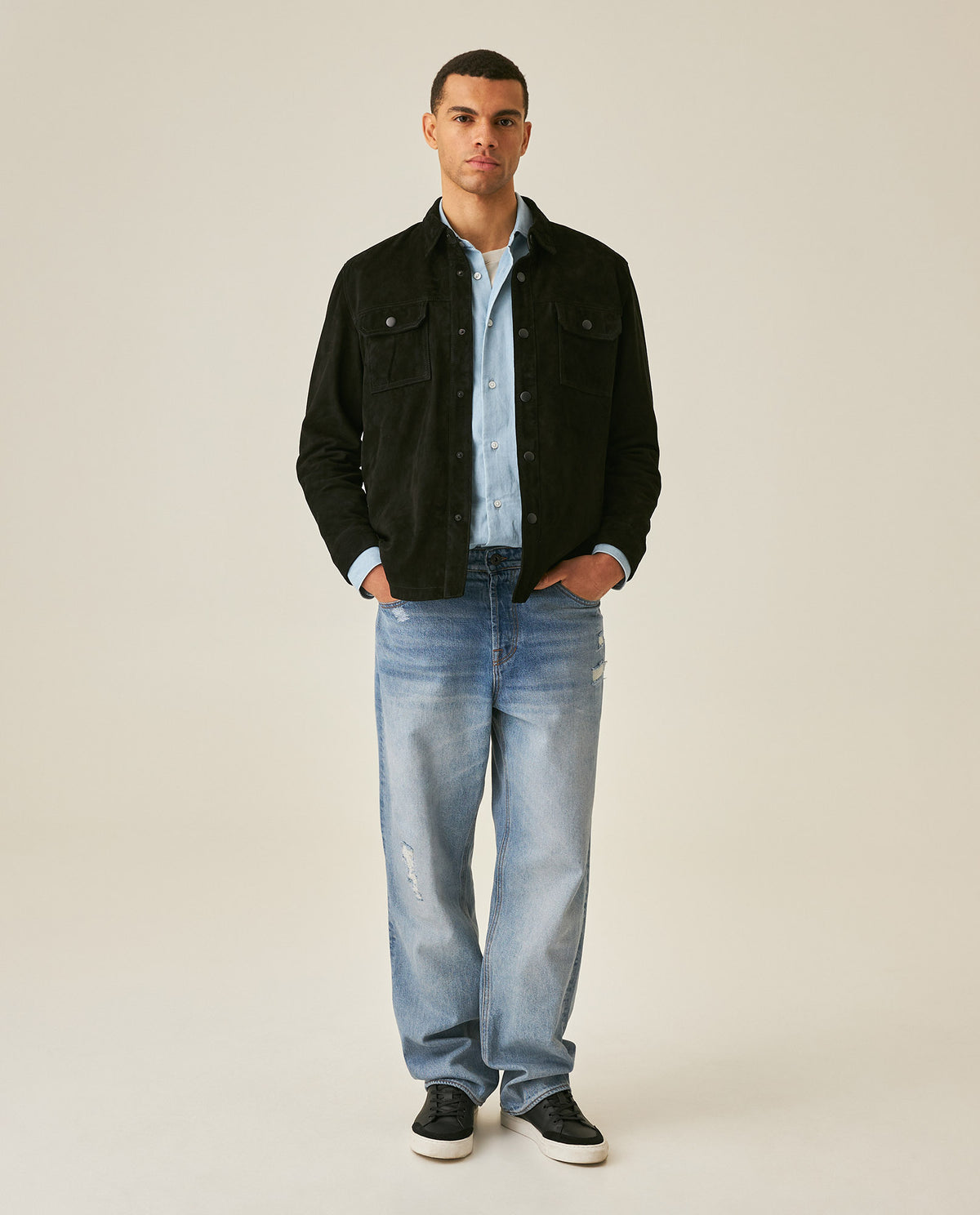 Men's Goatskin Suede Overshirt - Black 63_627H200_NEG194007_4