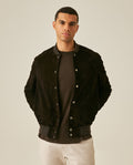 Men's Leather Jacket Bomber Fit Suede Goatskin - Brown