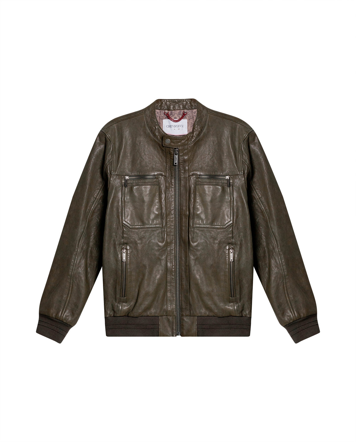 Men's Leather Jacket Racer Fit Lambskin - Green 63_627H205_VER195513_3