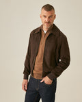 Men's Suede Bomber Jacket - Brown