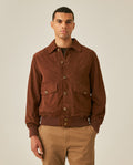 Men's Suede Leather Utility Bomber Jacket - Brown