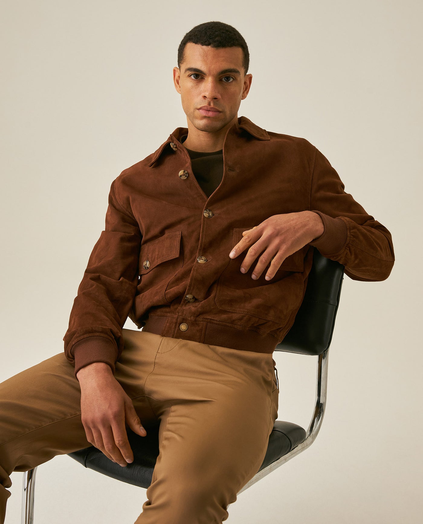 Mens Suede Leather Utility Bomber Jacket - Brown 63_627H214_CAF190840_4
