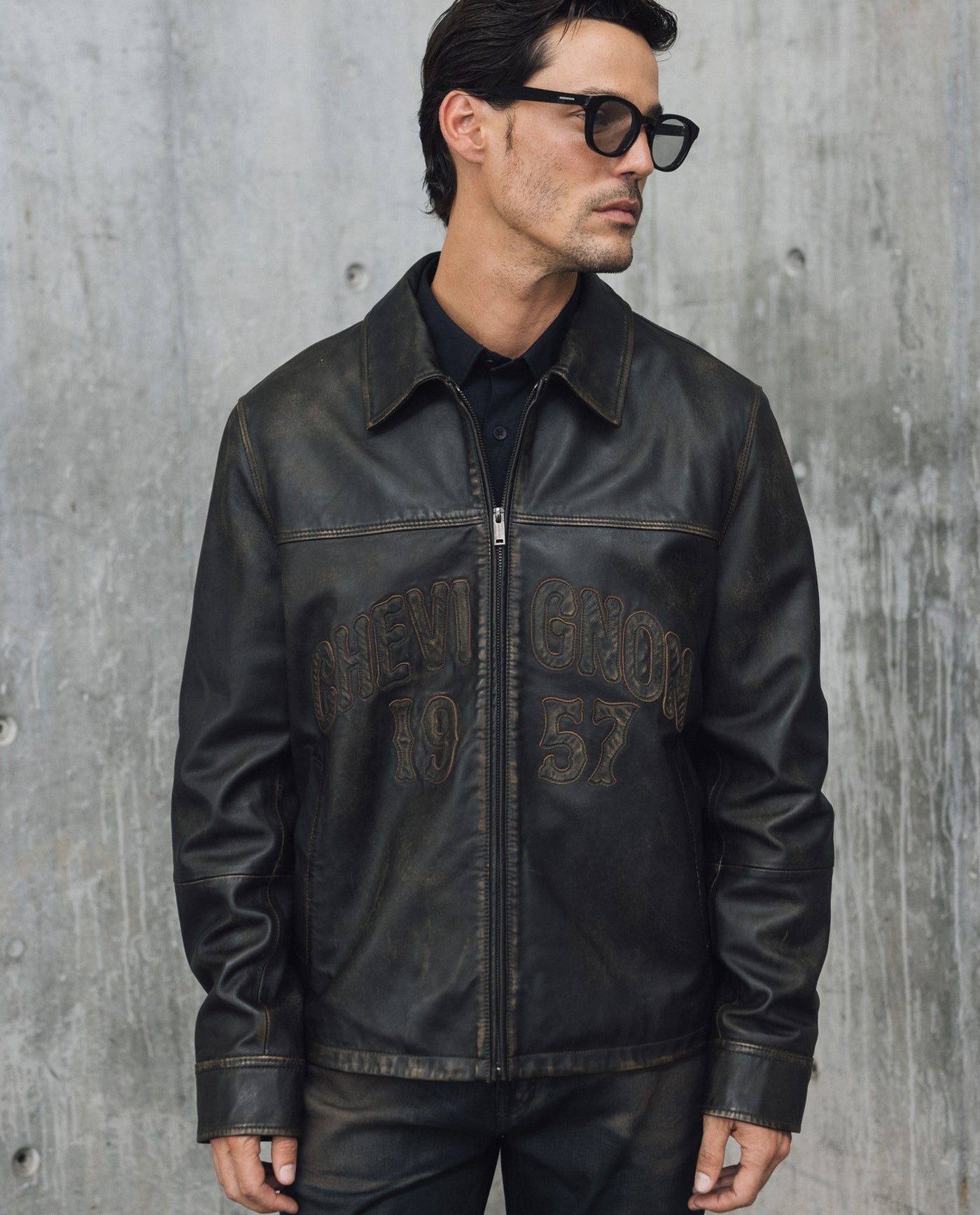 Mens Sheepskin Leather Jacket with Leather Appliqué - Special Collection - Brown 63_627H501_CAF171321_7