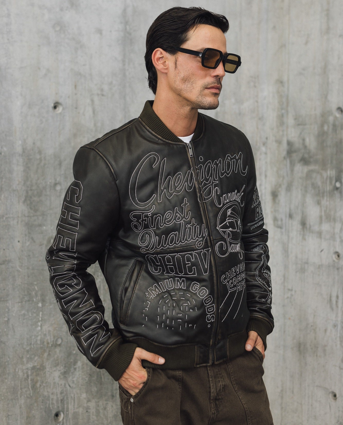 Mens Embroidered Sheepskin Leather Bomber Jacket - Special Collection - Brown 63_627H504_CAF191101_0