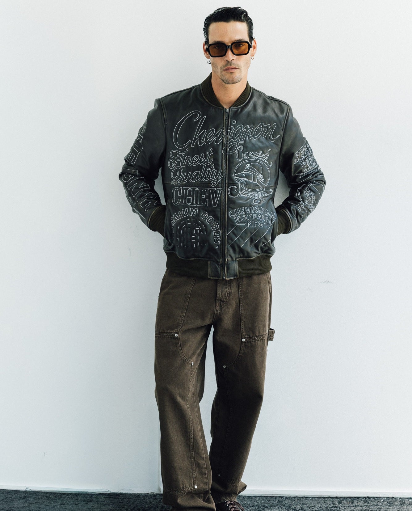 Mens Embroidered Sheepskin Leather Bomber Jacket - Special Collection - Brown 63_627H504_CAF191101_3