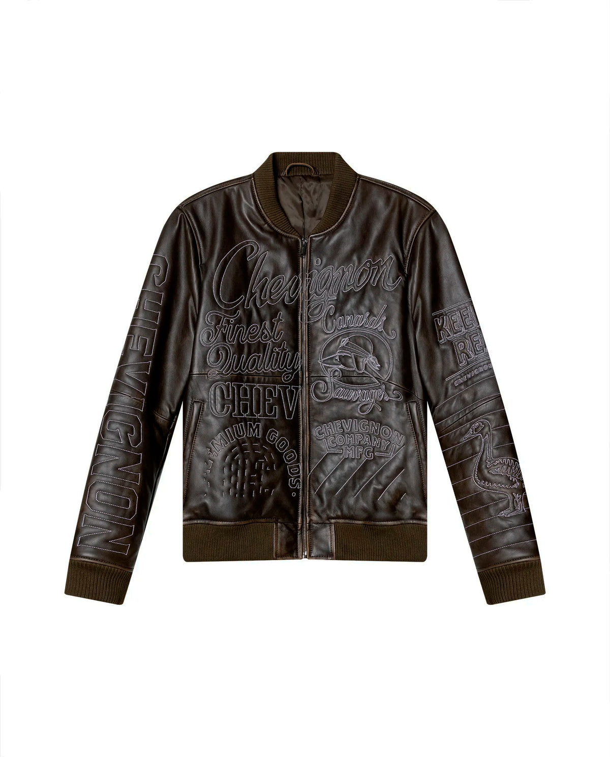 Men's Embroidered Sheepskin Leather Bomber Jacket - Brown 63_627H504_CAF191101_4