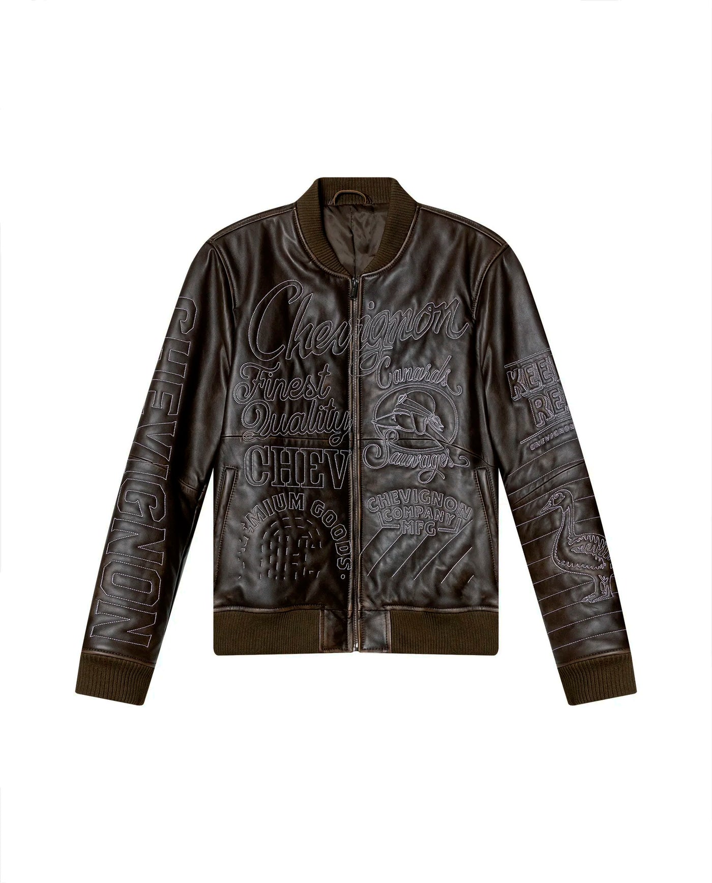 Men's Embroidered Sheepskin Leather Bomber Jacket - Brown 63_627H504_CAF191101_4